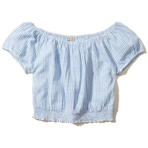 Hollister Blue and White Striped Ruffled crop top